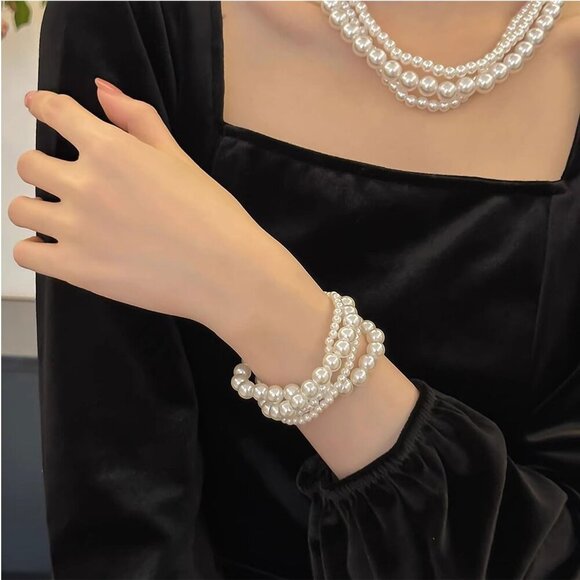 🆕 Women White Pearl Bracelet Layered Cross Fashion Simple Stylish Jewelry Gifts - Picture 2 of 8
